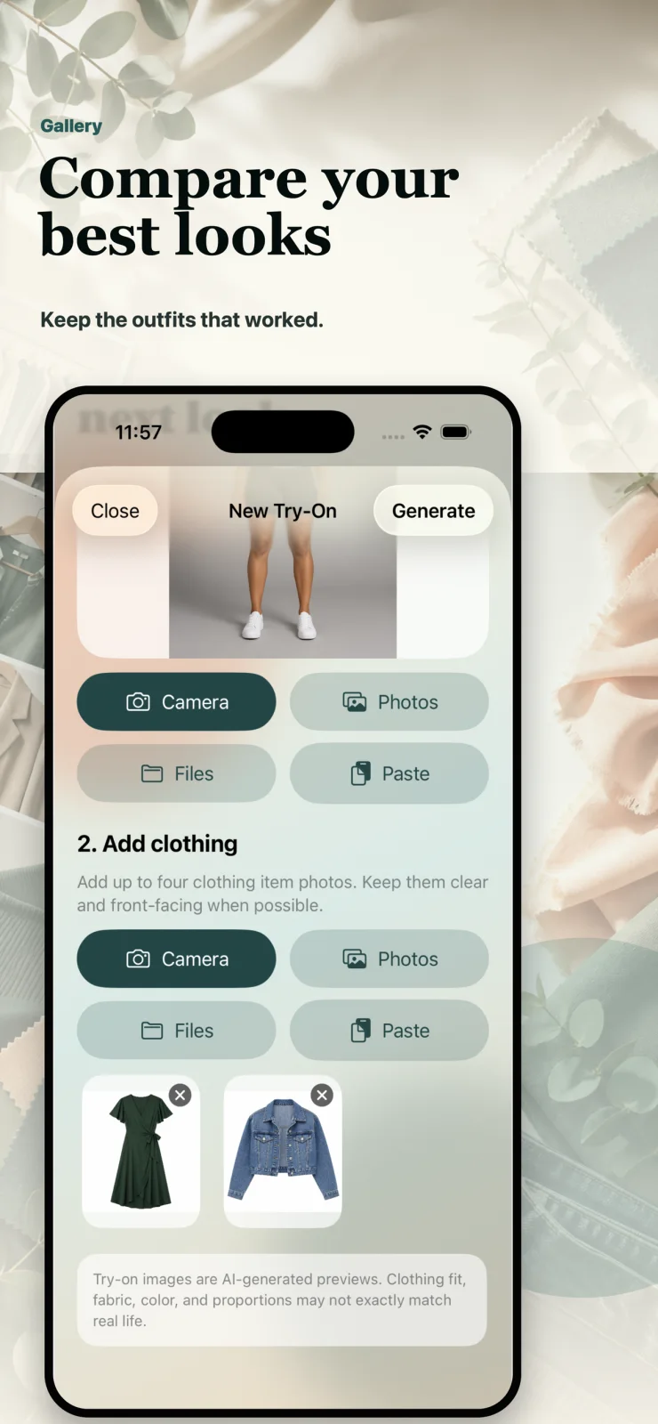 Compare results screen in Try On Clothes