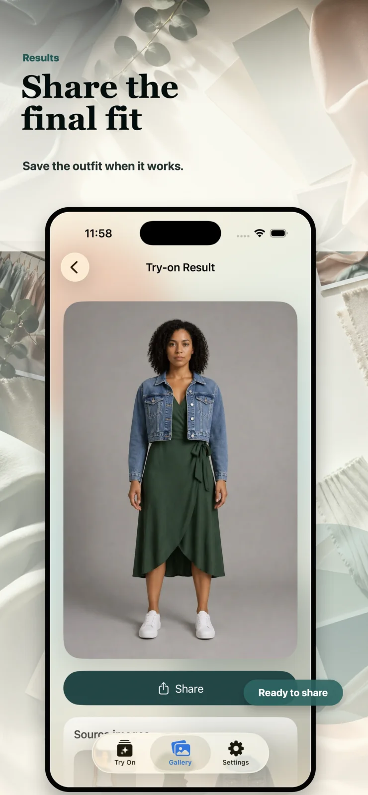 Share the final fit screen in Try On Clothes